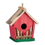 Relaxdays Mini Vogelhaus, zum Aufhängen, für Balkon & Garten, Holz, Deko Vogelhäuschen, HBT 18 x 17 x 11 cm, rot/grün