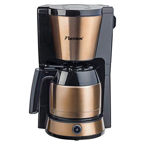 Bestron Filter-Kaffeemaschine für 8 Tassen Kaffee, Kaffeemaschine mit 1 Liter Thermokanne, inkl. Permanent-Filter & Abschaltautomatik, 900 W, Farbe: Kupfer