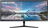 Samsung Ultra WQHD Monitor S34J552WQR, 34 Zoll, VA-Panel, UWQHD-Auflösung, 21:9 Format, AMD FreeSync, Reaktionszeit 4 ms, Bildwiederholrate 60 Hz, Dunkel Blau, Grau