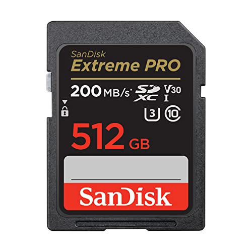 SanDisk Extreme PRO SDXC UHS-I Speicherkarte 512 GB (V30, Übertragungsgeschwindigkeit 200 MB/s, U3, 4K UHD Videos, SanDisk QuickFlow-Technologie, temperaturbeständig)