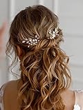 Vakkery Braut Blume Hochzeit Haarnadeln Gold Perle Haarspangen Kristall Braut Haarteil Haarschmuck für Frauen und Mädchen (3 Stück)