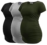 Smallshow Damen Umstandsmode Tops Seitlich Geraffte Schwangerschafts Umstandstop 3er Pack Black/Grey/Army Green M