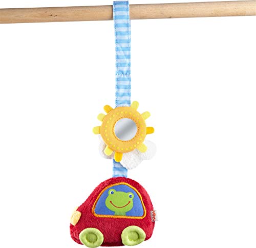 HABA 304286 - Hängefigur Auto, Babyspielzeug aus Textil mit Spiegel-Effekt, ideal für Baby-Schale, Buggy und Spielbogen
