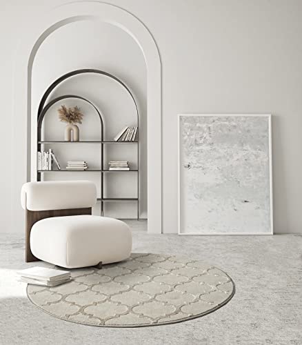 the carpet Knight Eleganter, Hochwertiger, Wohnzimmer Teppich, Softer Kurzflor, 3-D Effekt, Glänzende Design-Elemente, Hoch-Tief Struktur, Beige, 120 cm Rund