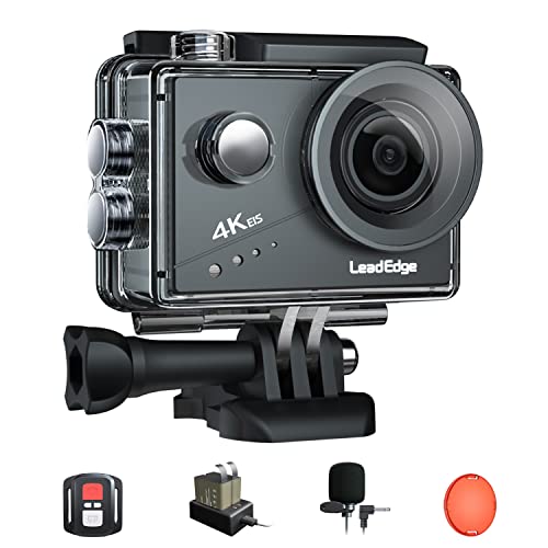 LeadEdge Action Cam 4K 20MP EIS Anti-Shake Externes Mikrofon Rotfilter 2.0 IPS LCD WiFi 170 ° Weitwinkel Tauchen 40M Wasserdichter Unterwasserkamera Helmkamera (2.4G Fernbedienung, 2x1050mAh)…