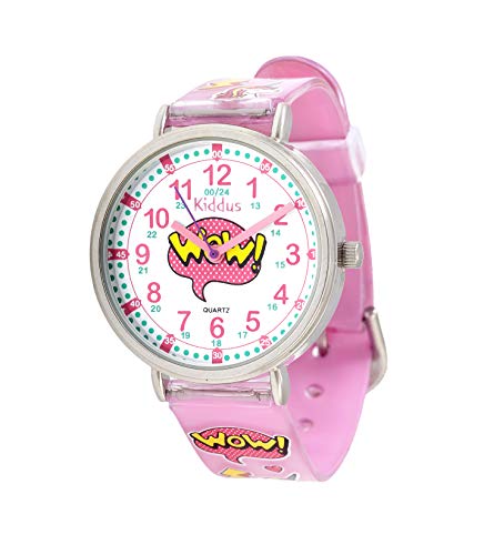 KIDDUS Lern Armbanduhr für Kinder, Jungen und Mädchen. Analoge Armbanduhr mit Zeitlernübungen. Zeit Lehrer. Time Teacher. Wow!