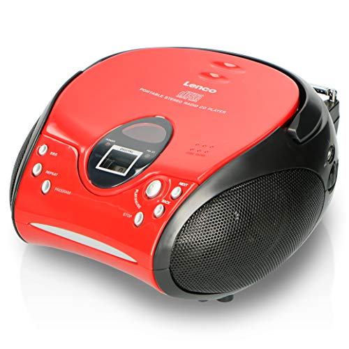 Lenco SCD-24 Kinder CD-Player - CD-Radio - Stereoanlage - Boombox - UKW Radiotuner - Titel Speicher - 2 x 1,5 W RMS-Leistung - Netz- und Batteriebetrieb - Rot
