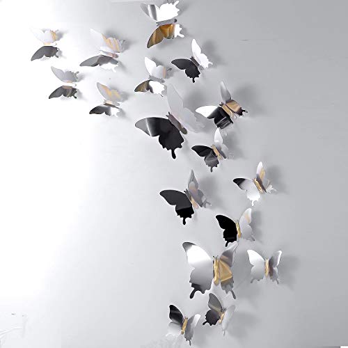 48 Stück DIY Spiegel Schmetterling Kombination 3D Schmetterling Wand Aufkleber Abziehbilder Haus Dekoration