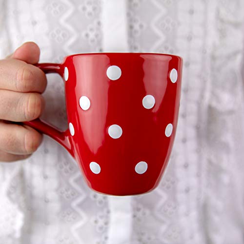 City to Cottage - Keramik Kaffeebecher 300 ml | Rot und Weiß | Polka Dots | Handgemacht | Keramik Geschirr | Kaffee Tee Becher