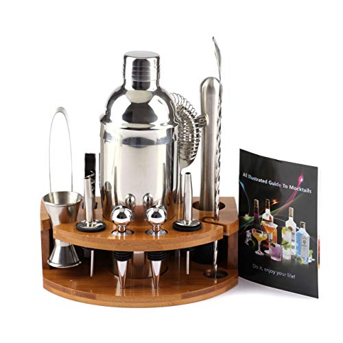 ValaVie Cocktail Set (12 Teiliges) Mit 750 ml Cocktail Shaker,Bambus Ständer,Cocktail Rezepte