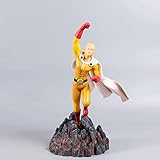EIN SCHLAG MANN Action Figure, 11,8-Zoll-Saitama-Figur, klassische gelbe gleichmäßige rote Handschuhe weißer Mantel, fliegende Haltungsfigur mit Vulkan-Modellierungsbasis, PVC Material Anime Modell fo