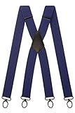 Olata Hosenträger Herren breit – Mehrzweck Hosenträger X-Form mit überkreuzten Riemen und Karabinerhaken – 4 cm. Blau (Schwarz Clips)