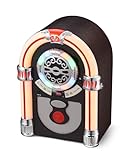 Mini Jukebox Musikbox mit CD-Spieler, Retro Musikanlage Nostalgie Design, Bluetooth, Vintage FM/UKW Radio Wireless für Zuhause, Aux-In Port und Farbwechsel LED Lichter