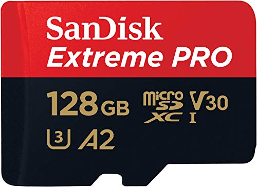 SanDisk Extreme PRO microSDXC UHS-I Speicherkarte 128 GB + Adapter und Rescue Pro Deluxe (Für Smartphones, Actionkameras oder Drohnen, A2, C10, V30, U3, 170 MB/s Übertragung) Rot/Schwarz