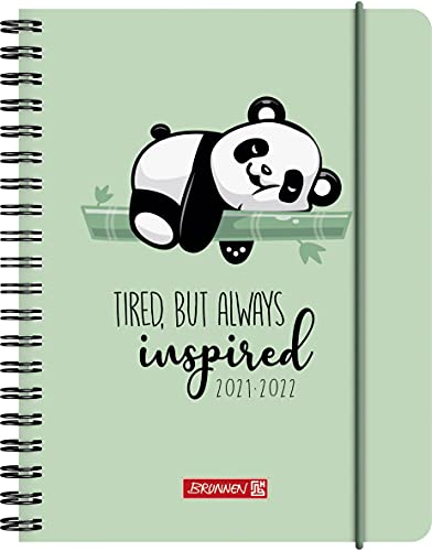 BRUNNEN 1071855032 Schülerkalender 2021/2022 (18 Monate) „Panda“ 2 Seiten = 1 Woche, Blattgröße 12 x 16 cm, A6, PP-Einband