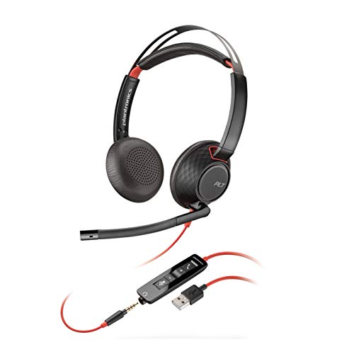 Plantronics – Blackwire 5220 USB-C-Headset – kabelgebundenes Stereo PC-Headset mit Mikrofonarm – Verbindung mit PC/Mac, Tablet und/oder Mobiltelefon über USB-C- oder 3,5-mm Klinke – Teams, Zoom etc.