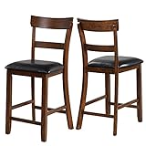 COSTWAY Barhocker 2er-Set, Barstuhl 65cm hoch, Barstühle mit Rückenlehne, Vintage gepolsterter Esszimmerstuhl aus Holz, Essstuhl Stuhl für Bar Bistro Esszimmer Küche