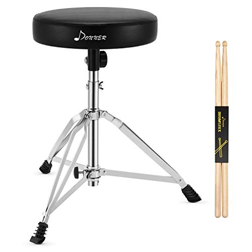 Drumhocker mit Ahorn Holz Drumsticks, Donner Schlagzeughocker Höhenverstellbar 48-58 cm für Elektronisches Schlagzeug, Drum Set, Maxi Belastung 90 kg