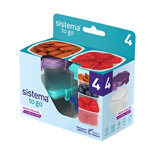 Sistema To Go Knick Knack Frischhaltedosen | 62 ml | stapelbare Snack-Boxen mit Deckel | Gemischte Farben | 4 Stück, 20x20x10 cm