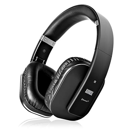 August EP650 - Bluetooth Kopfhörer v4.2 NFC mit aptX Low Latency - Stereo Over Ear Headphones mit August Audio App kabellose Kopfhörer mit Mikrofon für Freisprecher tiefer Bass 15h Akku (schwarz)