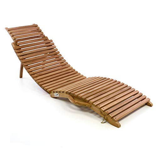 Divero Luxus Relaxliege Sonnenliege Strandliege Gartenliege aus Teak-Holz/Akazie mehrfach verstellbar behandelt braun reine Handarbeit faltbar klappbar mit Tragegriff (Teak)
