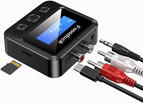 Bluetooth Sender Empfänger, 5.0 Bluetooth Adapter mit 3,5 mm RCA TF Kartenwiedergabe, 2-in-1 Audio Adapter, Bluetooth Auto Adapter für PC/TV/Lautsprecher/Kopfhörer/Heim geringe Latenz