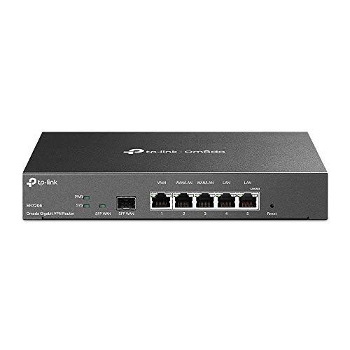 TP-LINK ER7206 6 Port Dual/Multiple WAN VPN Router(bis zu 4 Gigabit WAN Ports,1*SFP Port, hochsicheres VPN, Omada SDN, zentrales Management, Firewall) schwarz, ideal für Büronetzwerk