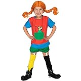 Pippi Langstrumpf Kostüm für Mädchen – Karneval Kostüm für Kinder, Faschingskostüme, Kinderkostüme, Halloween Kostüm – Kinderkleid für Kinder von 4 bis 6 Jahre