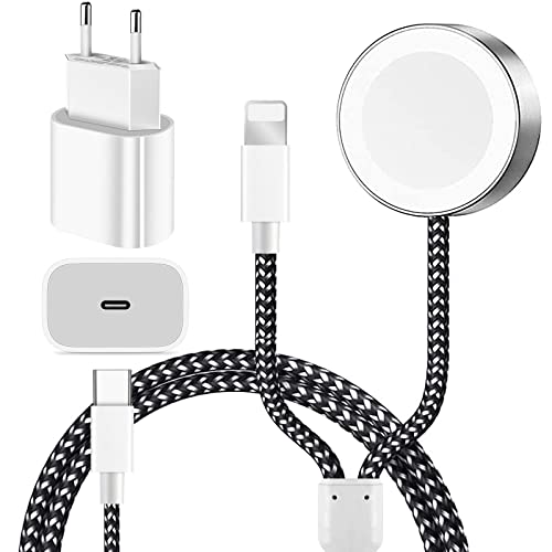 [2022 New] augley 2in1 USB C Ladekabel for Apple Watch und iPhone, 5.0ft Nylon-Geflecht Watch Ladegerät mit 20W USB C Adapter für Watch Series SE/8/7/6/5/4/3/2/1 & Phone