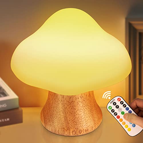Nachtlicht Kinder, Danolt Baby Nachttischlampe LED Pilzlampe aus weichem Silikon, 100% Gummiholz, 4 Lichtmodi und 16 Farben von Fernbedienung - EU Stecker.