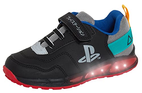 PlayStation Light Up Jungen Turnschuhe Kinder Sony Gaming Gamer Running Sportschuhe mit Lichtern in Heels, Schwarz , 25 EU