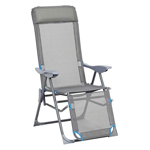 greemotion Relaxsessel Lido, klappbarer Liegestuhl, Gartenstuhl mit Aluminium-Gestell, Klappstuhl mit 5-fach verstellbarer Rückenlehne, in Grau/Blau