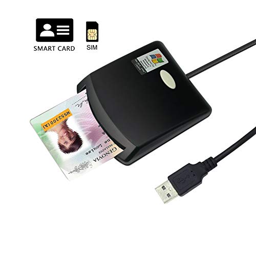 EMV SIM eID Smart Chipkartenleser Programmierer USB Kartenleser Anschließen für Kontaktchipkarten + 2 PCS-Testkarten und SDK-Kit (Schwarz)