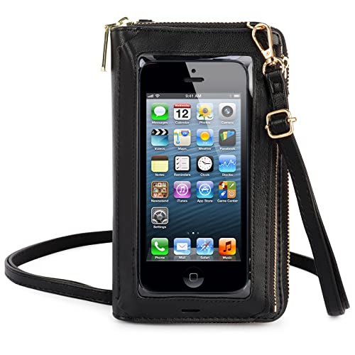 Aeeque Handy Umhängetasche Touchscreen mit Geldbörse Damen RFID Schutz Transparente Mini-Umhängetasche Crossbody Brieftasche, Schwarz
