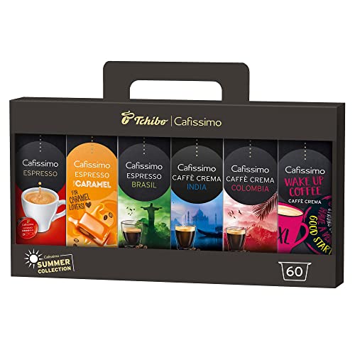 Tchibo Cafissimo Probierbox Summer Collection verschiedene Sorten Caffè Crema, Espresso und Kaffee, 60 Stück (6x10 Kaffeekapseln), Kapselkoffer, nachhaltig & fair gehandelt