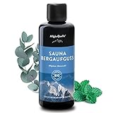 AllgäuQuelle® Saunaaufguss mit 100% BIO-Öle Atemwohl Eukalyptus Minze Salbei Cajeput (100ml). Natürlicher Sauna-aufguss m. ätherische Sauna-Öle im Aufguss-Mittel. Saunaöl naturrein Bio-Saunaduft