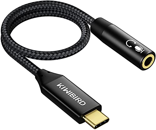 KiWiBiRD USB C auf Klinke Kopfhörer mit Mikrofon Adapter, Typ C auf 3,5mm Klinkenadapter mit DAC, USB-C Audio Jack Aux Adapter Kompatibel mit Handy, MacBook, Tablet, Windows PC, TRRS 4-polig