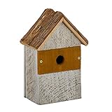 Relaxdays Deko Vogelhaus, aus Holz, Vogelhäuschen zum Aufhängen, Deko-Vogelvilla Garten, HBT: 26,5x18x12 cm, Natur/weiß