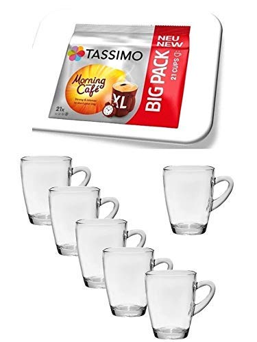 Tassimo Tassimo Morning Café XL, 21 Kaffee Kapseln im Big Pack, 163.8 g plus 6 Gläser