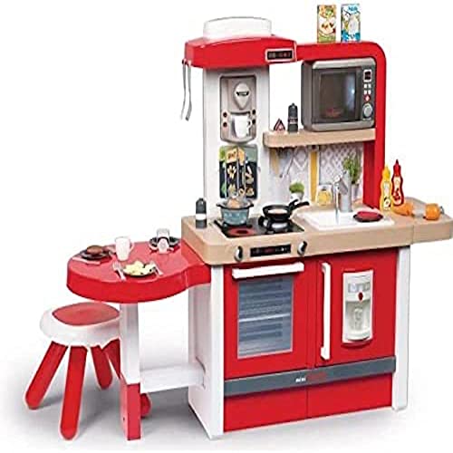 Smoby - Tefal Evo Gourmet Küche – XXL-Spielküche für Kinder mit vielen Funktionen, große Sitzecke mit Hocker, 43 tgl. Zubehör, für Kinder ab 3 Jahren, rot