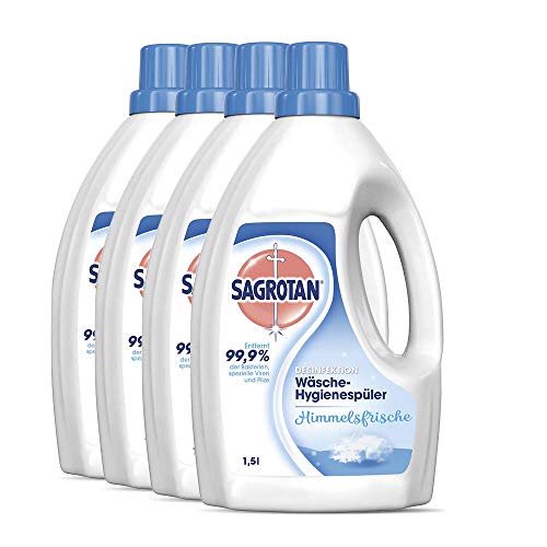 Sagrotan Wäsche-Hygienespüler Himmelsfrische – Desinfektionsspüler für hygienisch saubere und frische Wäsche – 4 x 1,5 l Reiniger im praktischen Vorteilspack