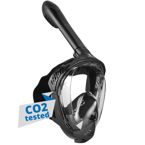 Khroom® geprüfte CO2 sichere Schnorchelmaske Vollmaske Modell 2021 Seaview BC | bekannt aus YouTube | Tauchmaske für Erwachsene und Kinder | Vollgesichtsmaske zum Schnorcheln (Matt Schwarz, L-XL)
