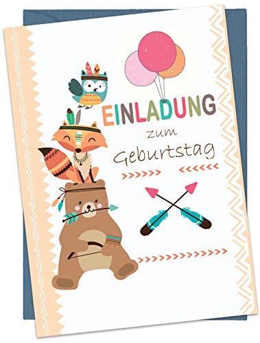 the lazy panda card company Set: 15 Einladungskarten Kindergeburtstag: Tiere Geburtstagseinladungen Einladungen Geburtstag Kinder Mädchen (15 Karten mit 15 passenden Umschlägen Briefumschlägen)