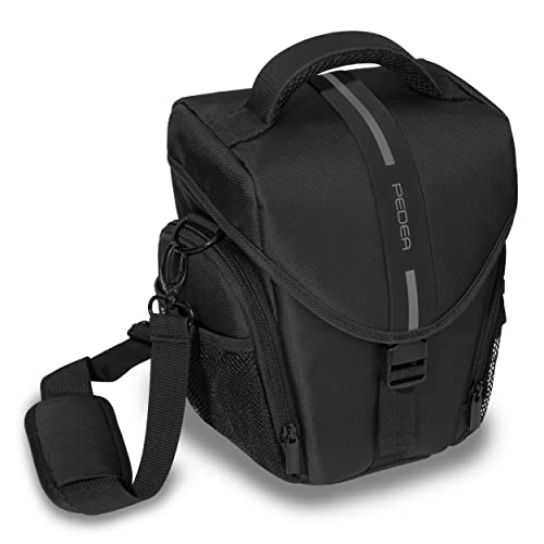 PEDEA DSLR-Kameratasche Essex Fototasche für Spiegelreflexkameras mit wasserdichtem Regenschutz, Tragegurt und Zubehörfächern, Gr. L schwarz/grau