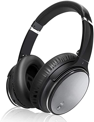 Noise Cancelling Kopfhörer Bluetooth Wireless - HiFi Stereo Drahtlose Headset Over Ear mit Mikro Lautstärkeregler für alle Geräte mit Bluetooth oder 3,5 mm Klinkenstecker (Schwarz)