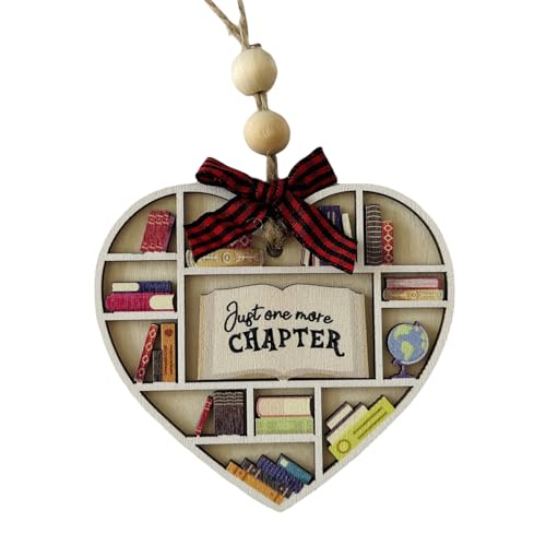 Buchliebhaber Herzornament aus Holz, Herz Ornament für Buchliebhaber, Herz Weihnachtsbaumschmuck, Bücherregal Anhänger, Baumschmuck Geschenk für Ihre Bibliothekarin, Buchliebhaber