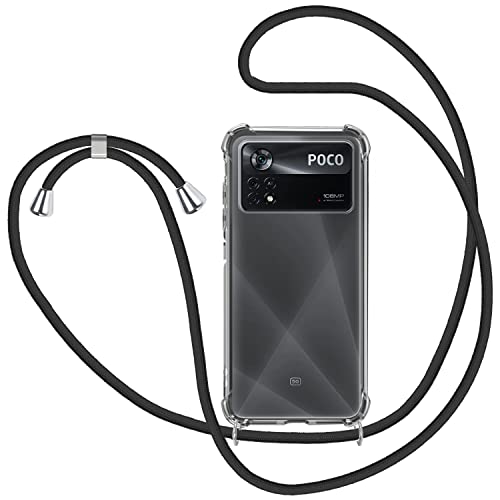 Handykette Hülle für Xiaomi Poco X4 Pro 5G, Necklace Hülle mit Kordel Transparent Silikon Handyhülle mit Kordel zum Umhängen Schutzhülle mit Band in Schwarz