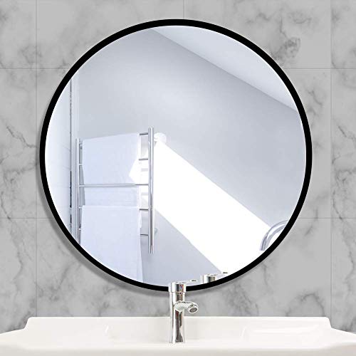AUFHELLEN Rund Spiegel mit Schwarz Metallrahmen HD Wandspiegel aus Glas 40cm für Badzimmer, Ankleidezimmer oder Wohnzimmer Schminkspiegel (Schwarz, 40cm)