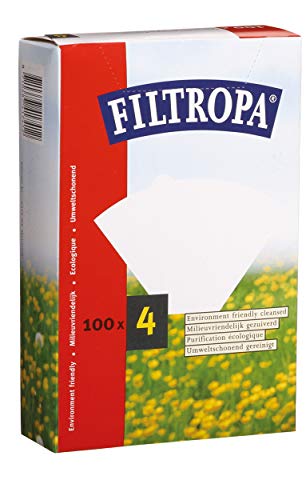 Filtropa Gebleichte Kaffeefilter Größe 4, Filter für Kaffeemaschine Filtermaschine, Kaffeebereiter für Kaffeepulver, 100 % Natürliche Gebleichtes Papier, 100er Packung