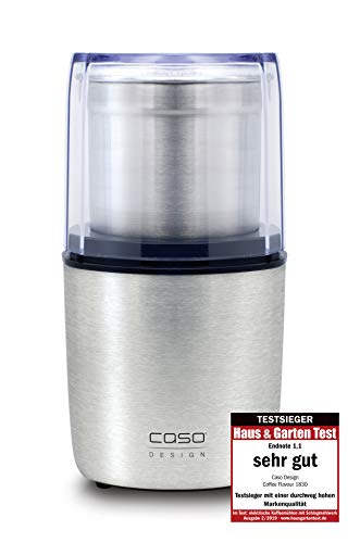 Caso 1830 Coffee Flavour - Elektrische Kaffeemühle zum mahlen von Kaffee, Espresso, Nüssen oder Gewürzen, Kaffee Mühle mit Schlagmesser, 200 Watt, für bis zu 90 g Kaffeebohnen, Silber